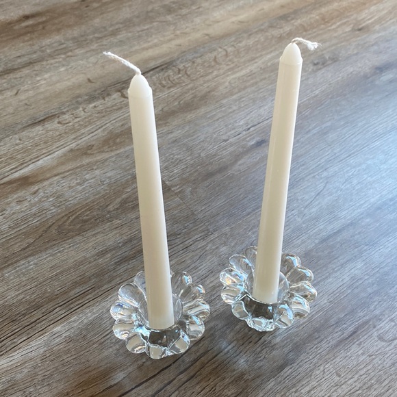 Flower Shape Forever Crystal Vintage Candle Candlestick Holders Set of 2 - Picture 2 of 3
